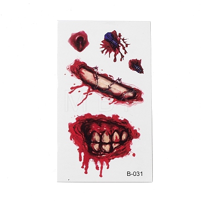 10Pcs 10 Style Halloween Horror Realistic Bloody Wound Stitch Scar Removable Temporary Water Proof Tattoos Paper Stickers AJEW-G048-01-1