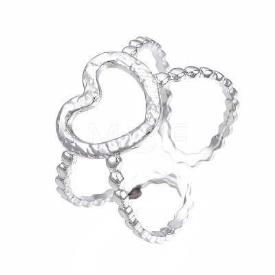 304 Stainless Steel Heart Open Cuff Ring RJEW-T023-19P-1