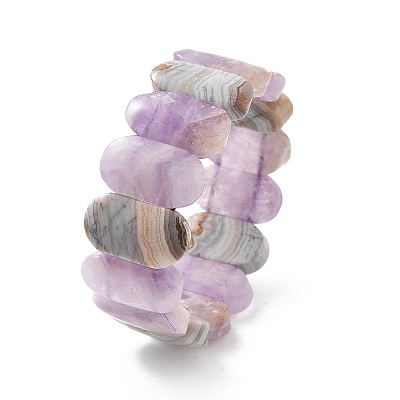 Oval Natural Amethyst Lace Agate Beads Stretch Bracelets for Women Men BJEW-C097-04C-1