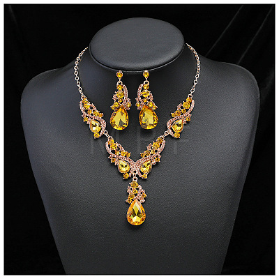 Teardrop Alloy Rhinestone Pendant Necklaces & Stud Dangle Earrings Sets FS-WGB9BB4-06-1