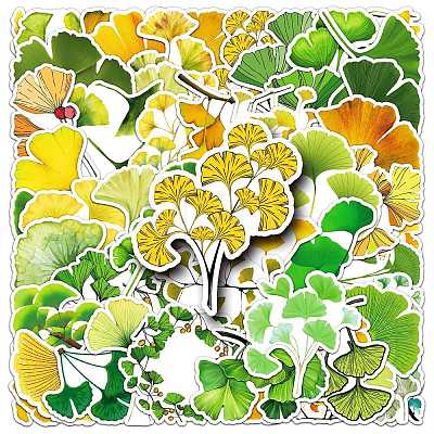 50Pcs Ginkgo Leaf PVC Sticker PW-WG26859-01-1