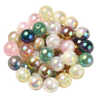 UV Plating Rainbow Iridescent Acrylic Beads OACR-F004-04-1