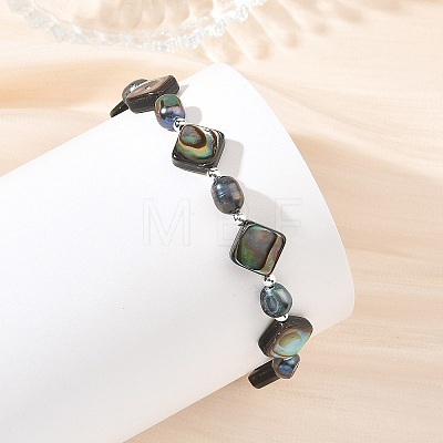 Dyed Natural Pearl & Paua Shell Beaded Bracelets for Women BJEW-JB14146-1