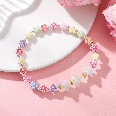 Flower Acrylic & ABS Plastic Imitation Pearl Beads Stretch Bracelets for Women BJEW-JB12908-1