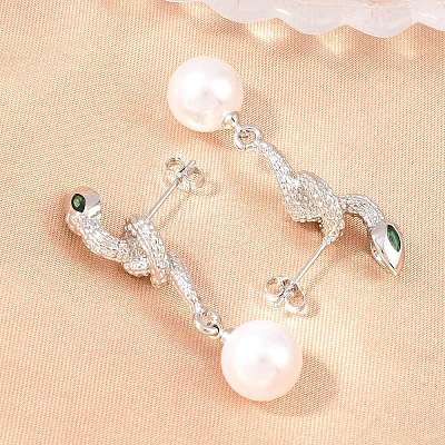 Snake Brass Micro Pave Cubic Zirconia Stud Earrings EJEW-K249-13P-1