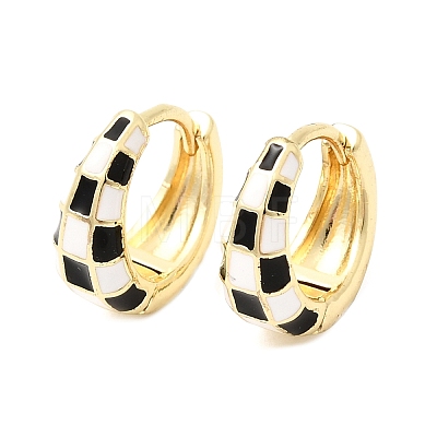 Tartan Pattern Brass Enamel Hoop Earrings for Women EJEW-G460-01G-1
