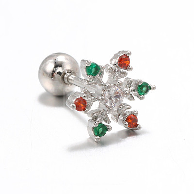 Snowflake Brass Cubic Zirconia Stud Earrings FS-WGD4C14-15-1