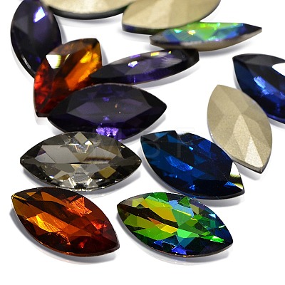 Faceted Horse Eye Glass Pointed Back Rhinestone Cabochons RGLA-A011-17x32mm-SM-1