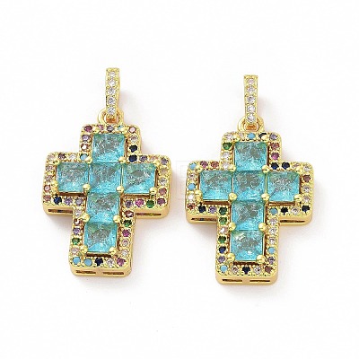 Brass Micro Pave Clear Cubic Zirconia Pendants ZIRC-F135-24G-04A-1