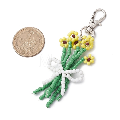 Bouquet Glass Seed Beaded Pendant Decoration HJEW-JM02561-01-1