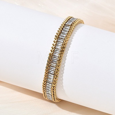 304 Stainless Steel & Glass Wheat Chain Double Layers Bracelets for Women BJEW-F540-08G-01-1