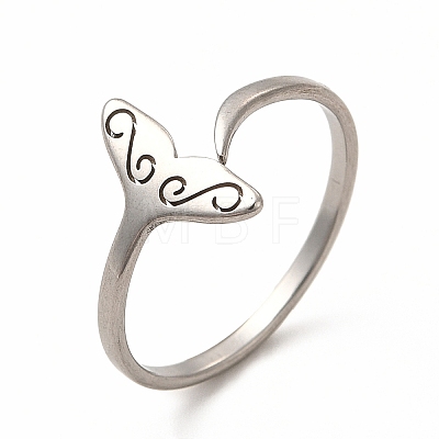 304 Stainless Steel Whale Tail Open Cuff Ring for Women RJEW-K239-01P-1
