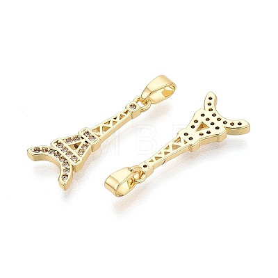 Brass Micro Pave Clear Cubic Zirconia Pendants KK-T080-74G-1