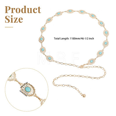 Synthetic Turquoise Oval Link Chain Waist Chains AJEW-WH0518-52LG-1