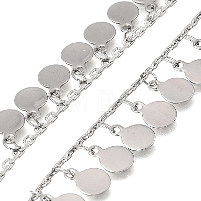 304 Stainless Steel Link Chains with Blank Disc Charms STAS-D391-02P-1