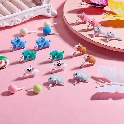 7Pair 7 Style Cute Animal Resin Stud Earrings EJEW-SZ0001-59-1