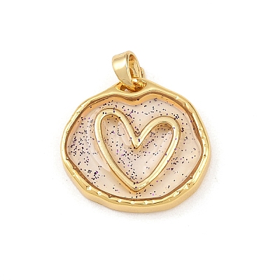 Transparent Epoxy Resin Brass Pendants KK-B163-01G-02-1