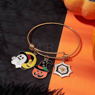 Halloween Theme Adjustable Stainless Steel Bangles BJEW-JB10786-1