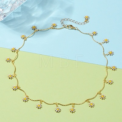 Brass Enamel Flower Pendant Necklaces NJEW-JN03227-1
