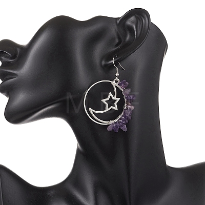 Alloy Moon with Star Dangle Earrings EJEW-JE06804-1