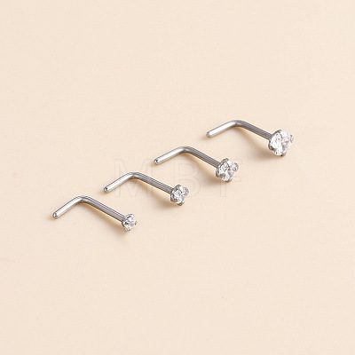 316 Surgical Stainless Steel Crystal Rhinetone Flat Round L-Shaped Nose Rings WGCD50A-01-1