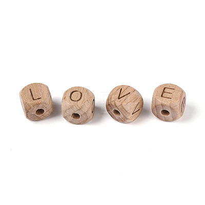 Engraved Beech Wood Beads WOOD-N022-08-1