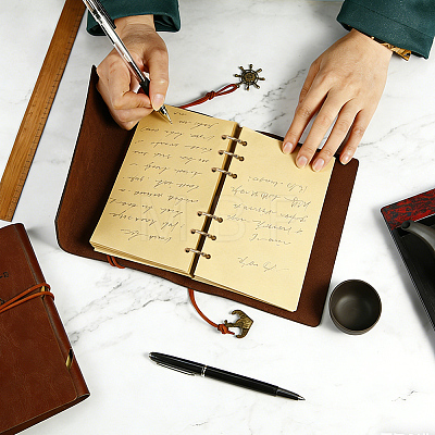6-Ring Bamboo Stick Alloy Loose Leaf Book Binder Hinged Rings FIND-CP0003-97AB-1