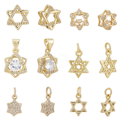 12Pcs 6 Styles Brass Micro Pave Cubic Zirconia Pendants KK-HY0004-49-1
