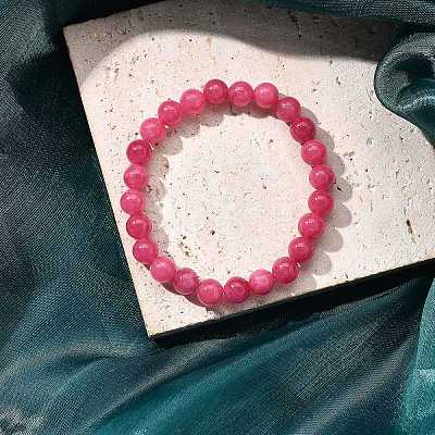 Natural Dyed & Heated  Chalcedony Imitation Rhodochrosite Beaded Stretch Bracelets for Women Men BJEW-F483-05-1-1