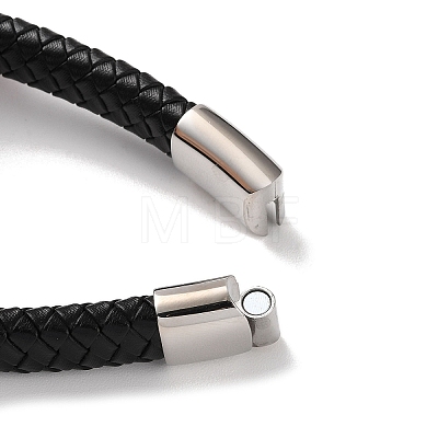 Men's Braided Black PU Leather Cord Bracelets BJEW-K243-14AS-1