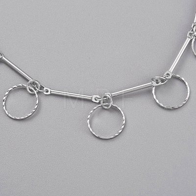 Brass Textured Ring Charm Anklets AJEW-B005-08P-1