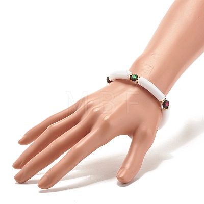 Acrylic Chunky Curved Tube Beaded Stretch Bracelet with Heart for Women BJEW-JB07586-01-1