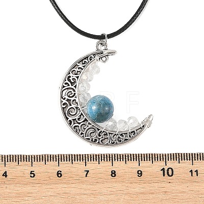 4Pcs 4 Colors Round Natural Dyed Green Jade & Heated Citrine & Hemimorphite & Moonstone Alloy Hollow Moon Pendant Black Waxed Cord Necklaces for Women NJEW-TA00262-1