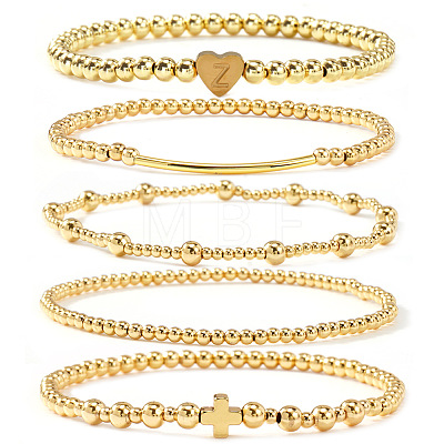 Brass and Stainless Beaded Stretch Bracelet Sets VB9693-9-1