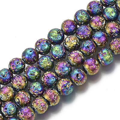 Electroplated Natural Lava Rock Beads Strands G-S352-30C-02-1