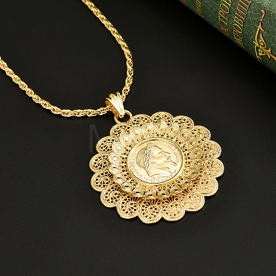 Zinc Alloy Hollow Flower with Human Pattern Big Pendant Necklaces for Women FS-WGB43BA-01-1