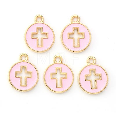 Light Gold Plated Alloy Enamel Pendants X-ENAM-R136-18B-1