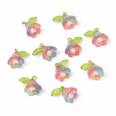 10Pcs Acrylic & Glass Flower Pendants PALLOY-YW00116-04-1