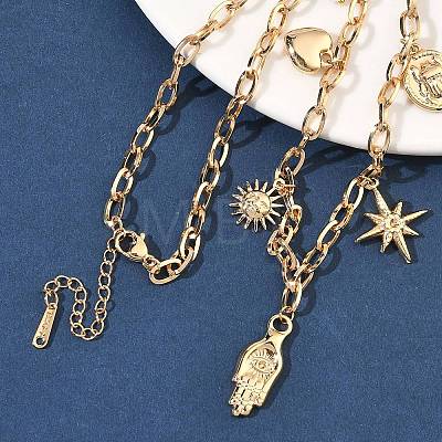 304 Stainless Steel Hamsa Hand Heart Sun Pendant Bib Necklaces for Women NJEW-B151-02G-1