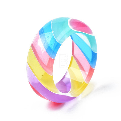 Transparent Resin Stripe Pattern Finger Ring for Women RJEW-T022-015-1