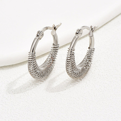 Vintage Style 304 Stainless Steel Threaded Hoop Earrings for Women MF8184-1