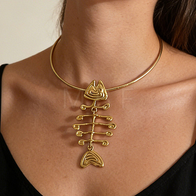 Ocean Zinc Alloy Fishbone Shape Pendant Necklaces for Women WG08D18-01-1