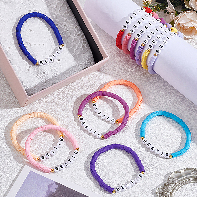 30Pcs Handmade Polymer Clay & Acrylic Bead Bracelets BJEW-PH02007-1
