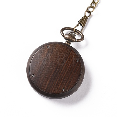 Ebony Wood Pocket Watch with Brass Curb Chain and Clips WACH-D017-C02-AB-1