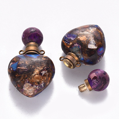 Heart Assembled Natural Bronzite and Synthetic Imperial Jasper Openable Perfume Bottle Pendants G-R484-01E-1