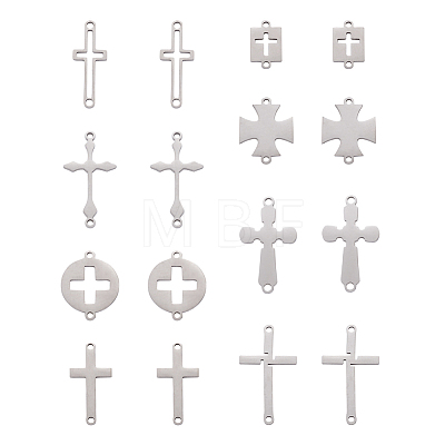 16Pcs 8 Style Laser Cut 201 Stainless Steel Connector Charms STAS-CF0001-02-1