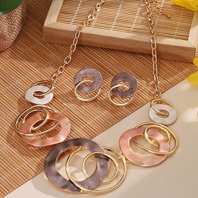 Alloy Enamel Pendant Necklaces & Stud Dangle Earrings Sets for Women FS-WG274F2-02-1
