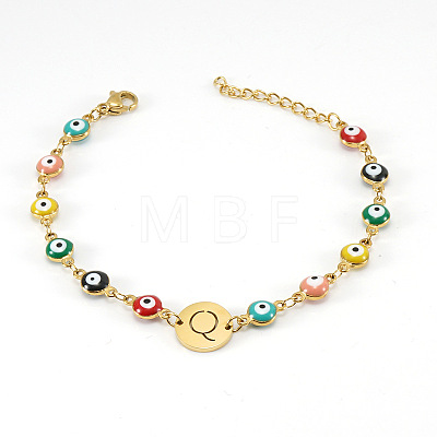 Colorful 304 Stainless Steel & Evil Eye Enamel Flat Round Link Bracelets FS-WGB13F5-17-1