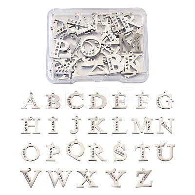 304 Stainless Steel Letter Pendant Rhinestone Settings STAS-TA0001-11P-1