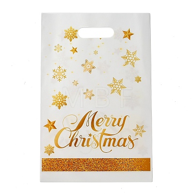 50Pcs Merry Christmas Snowflake Printed Transparent OPP Cellophane Packaging Bags with Die Cut Hole Handles LS-ABAG-C013-02-1